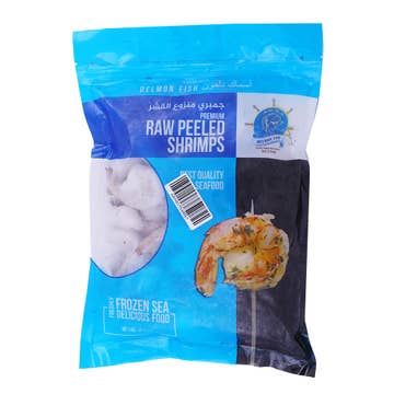 Delmon Fish Premium Raw Peeled Large Tail on Shrimps 1Kg 