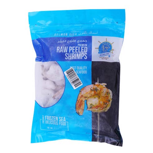 Delmon Fish Premium Raw Peeled Large Tail on Shrimps 1Kg 