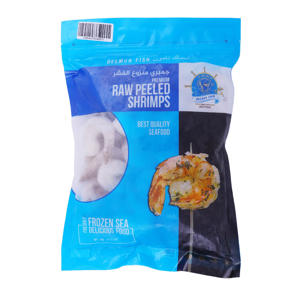 Delmon Fish Premium Raw Peeled Jumbo Shrimps 1Kg
