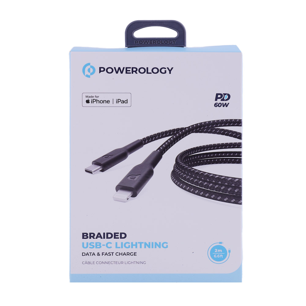 Powerology Braided USB-C Lightning Charge Cable 6.6Ft