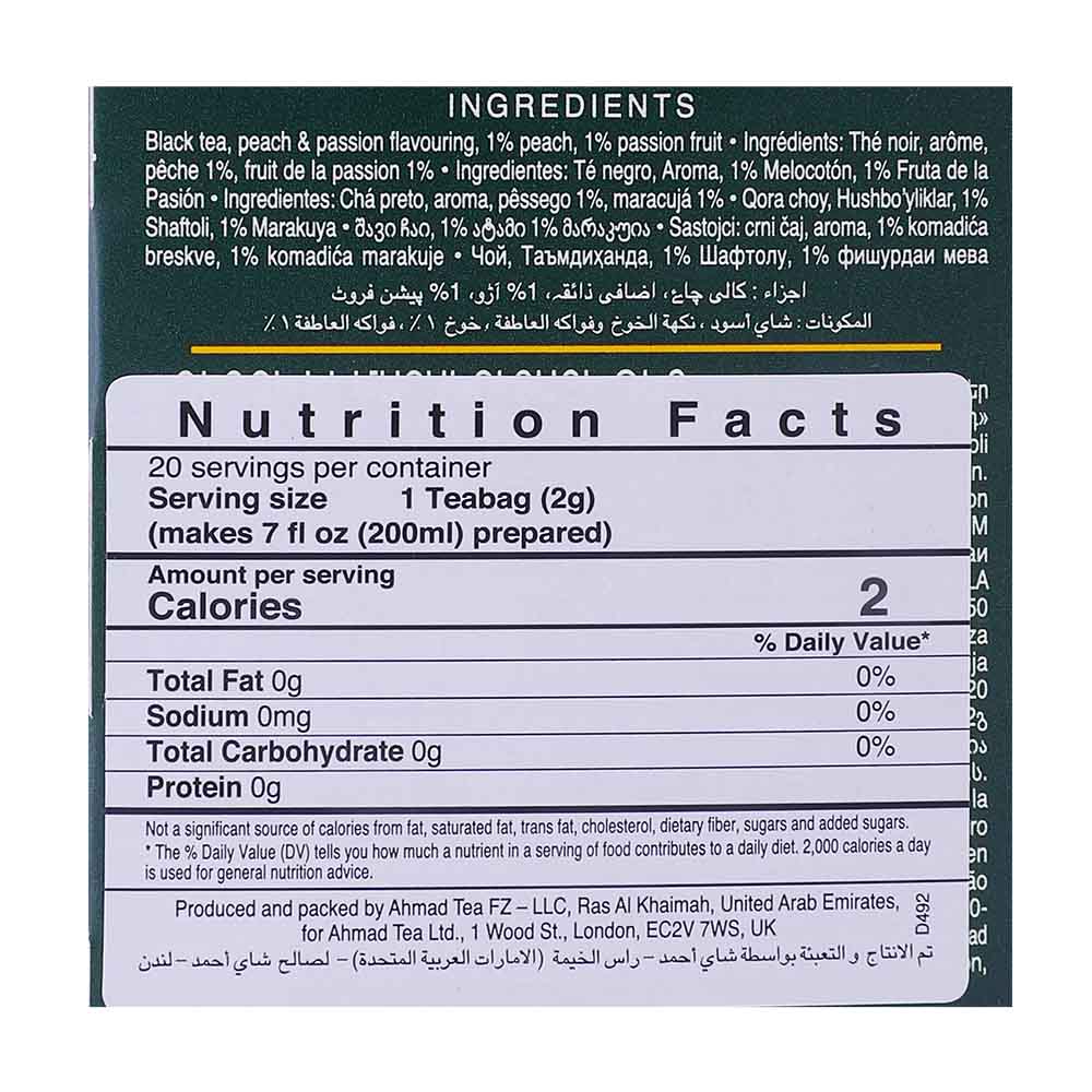 Ahmad Tea Peach & Passion Fruit Flavored Black Tea Bags 20's right side image