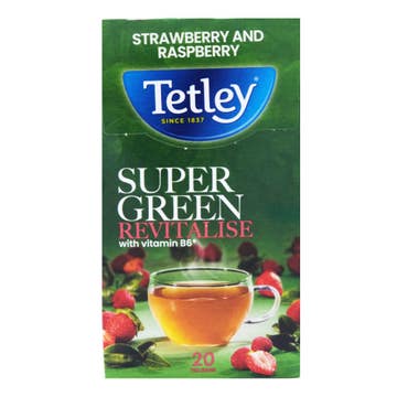 Tetley Super Green Tevitalise Strawberry & Raspberry Tea Bags 20's 