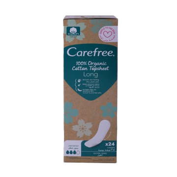 Carefree 100% Organic Cotton Long Pads 24's 