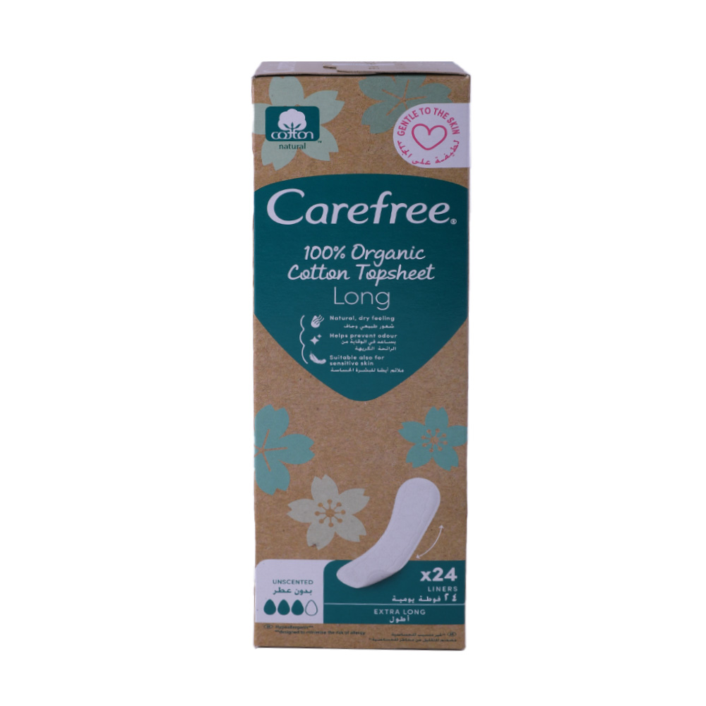Carefree 100% Organic Cotton Long Pads 24's 