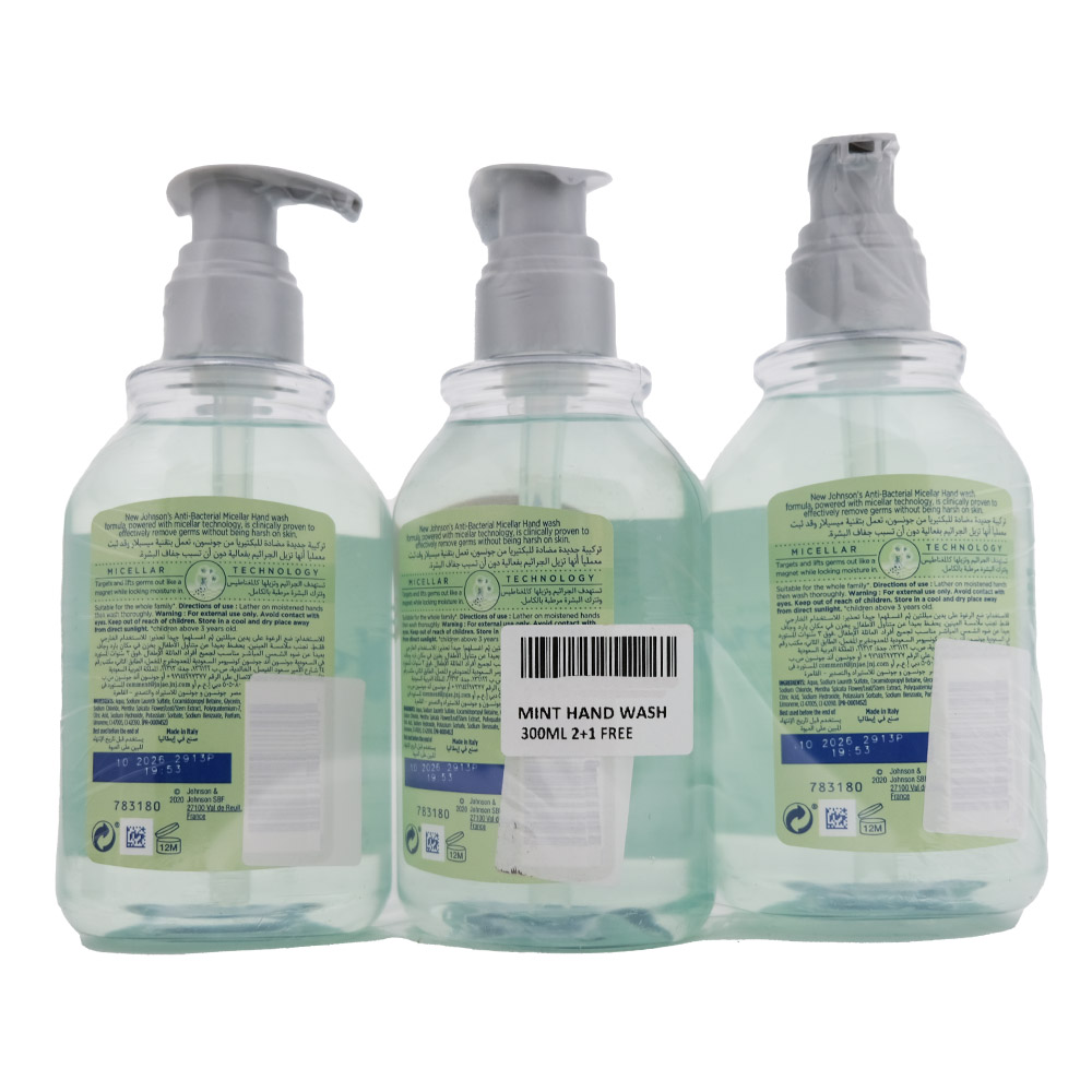 Johnson's Anti Bacterial Micellar Hand Wash 300ml [2+1 Free] [Special Offer] back image