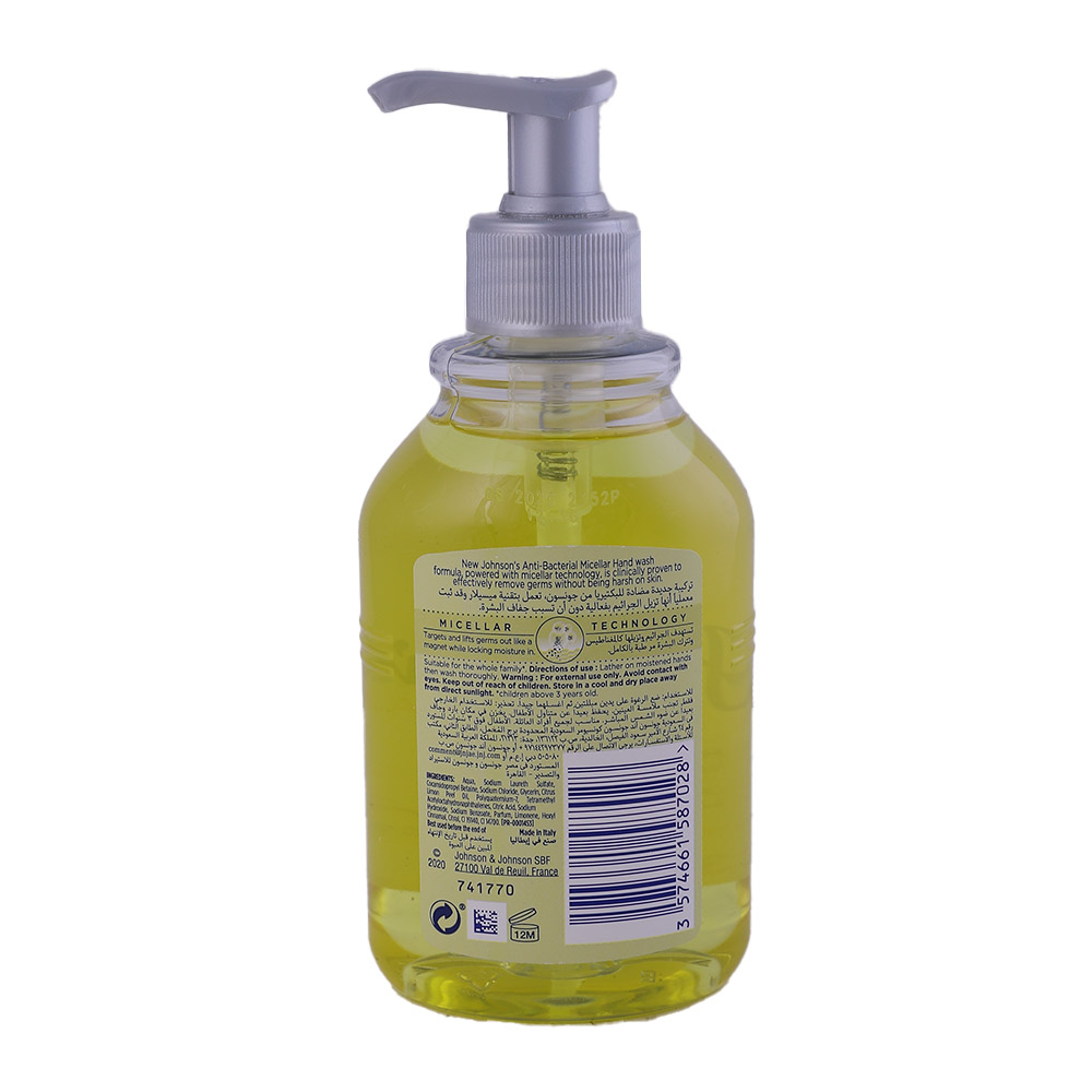 Johnson's Antibacterial Micellar Lemon Hand Wash 300ml back image