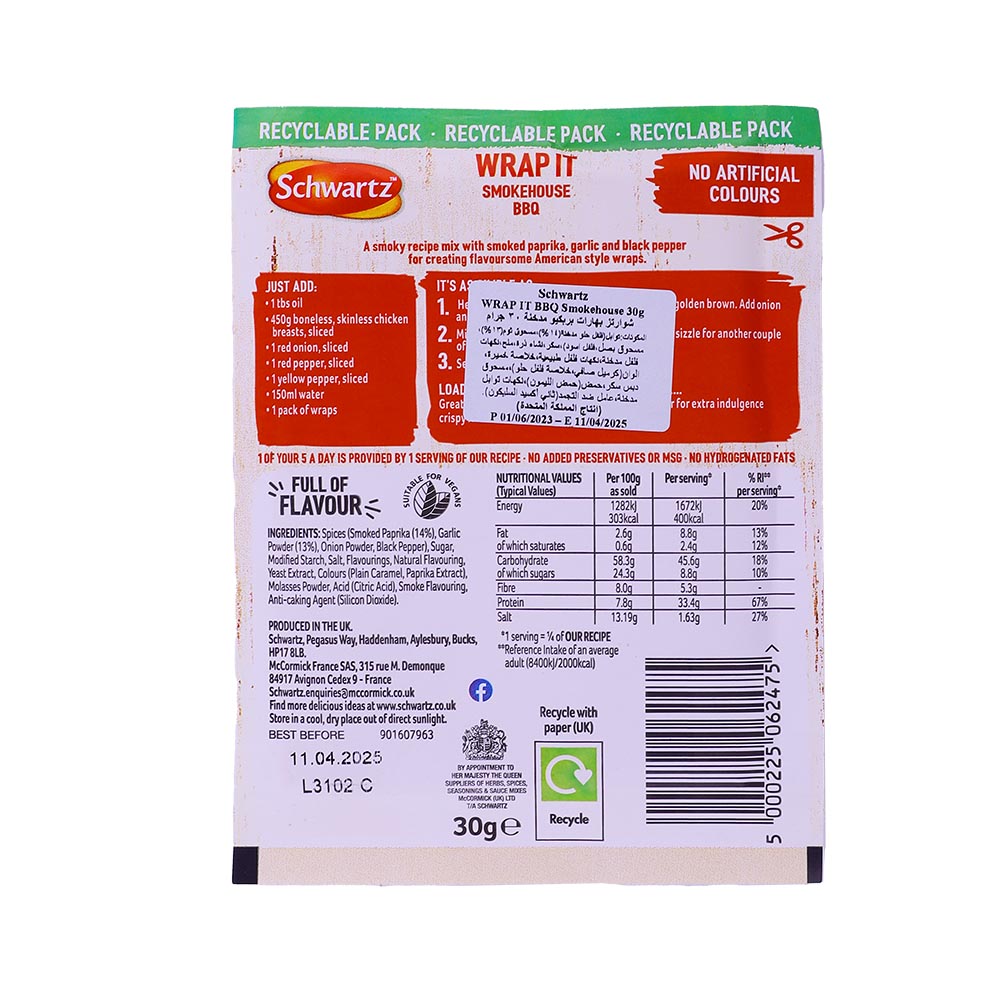 Schwartz Wrap It Smokehouse BBQ Sachet 30g back image