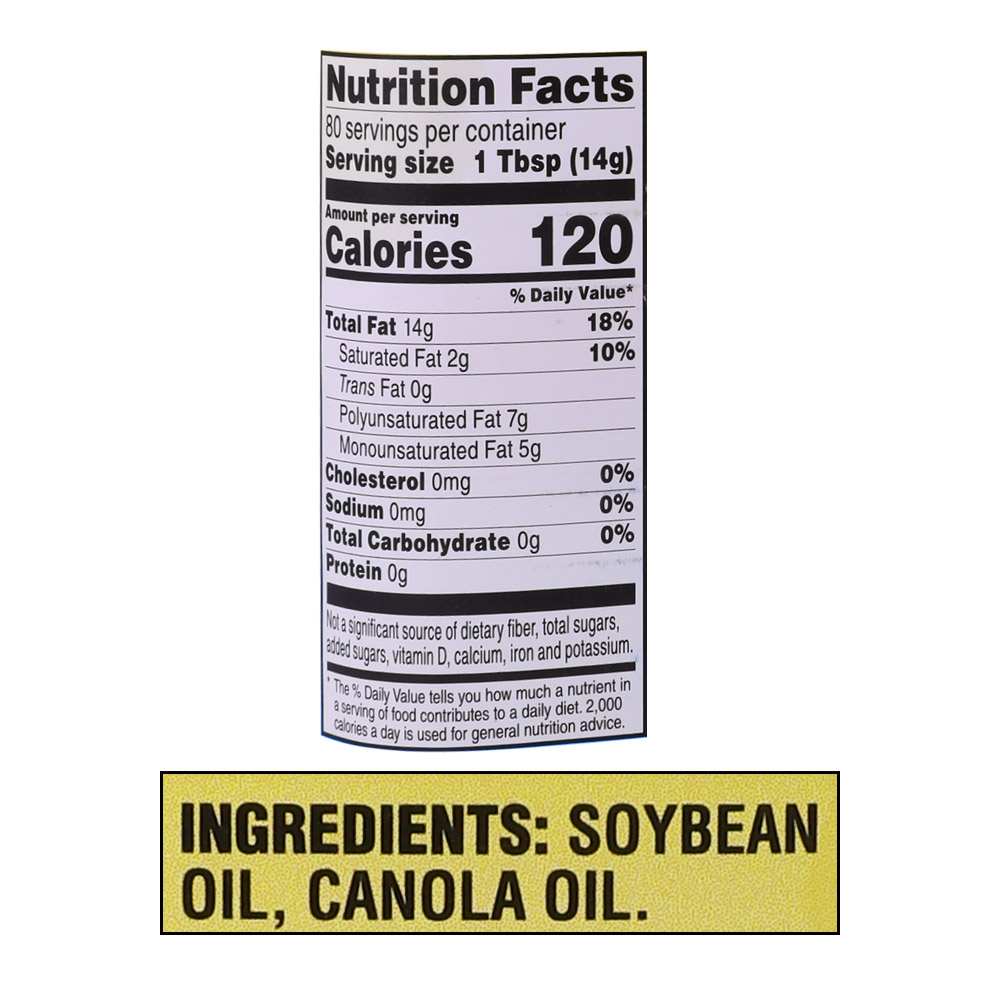 Crisco Pure Vegetable Oil 40oz back image