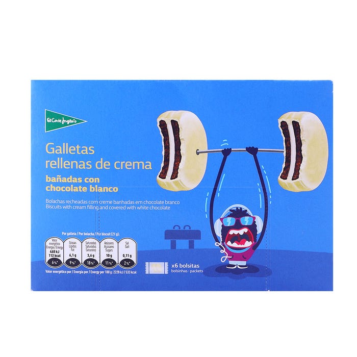 El Corte Ingles Biscuits With Cream Filling Covered With White Chocolate 252g