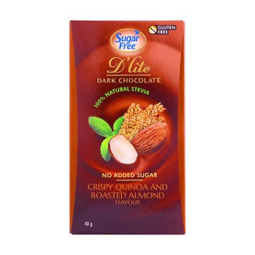 D'lite Sugar Free Crispy Quinoa & Roasted Almond Dark Chocolate 40g 