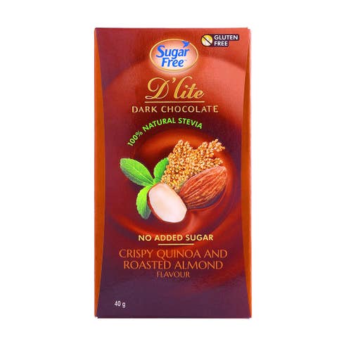 D'lite Sugar Free Crispy Quinoa & Roasted Almond Dark Chocolate 40g 