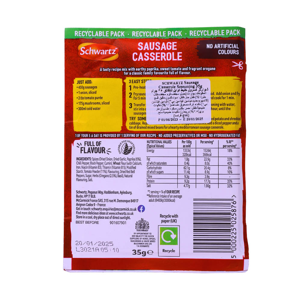 Schwartz Sausage Casserole Sachet 35g back image