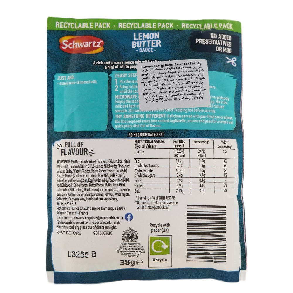 Schwartz Perfect For Fish Lemon Butter Sauce 38g back image