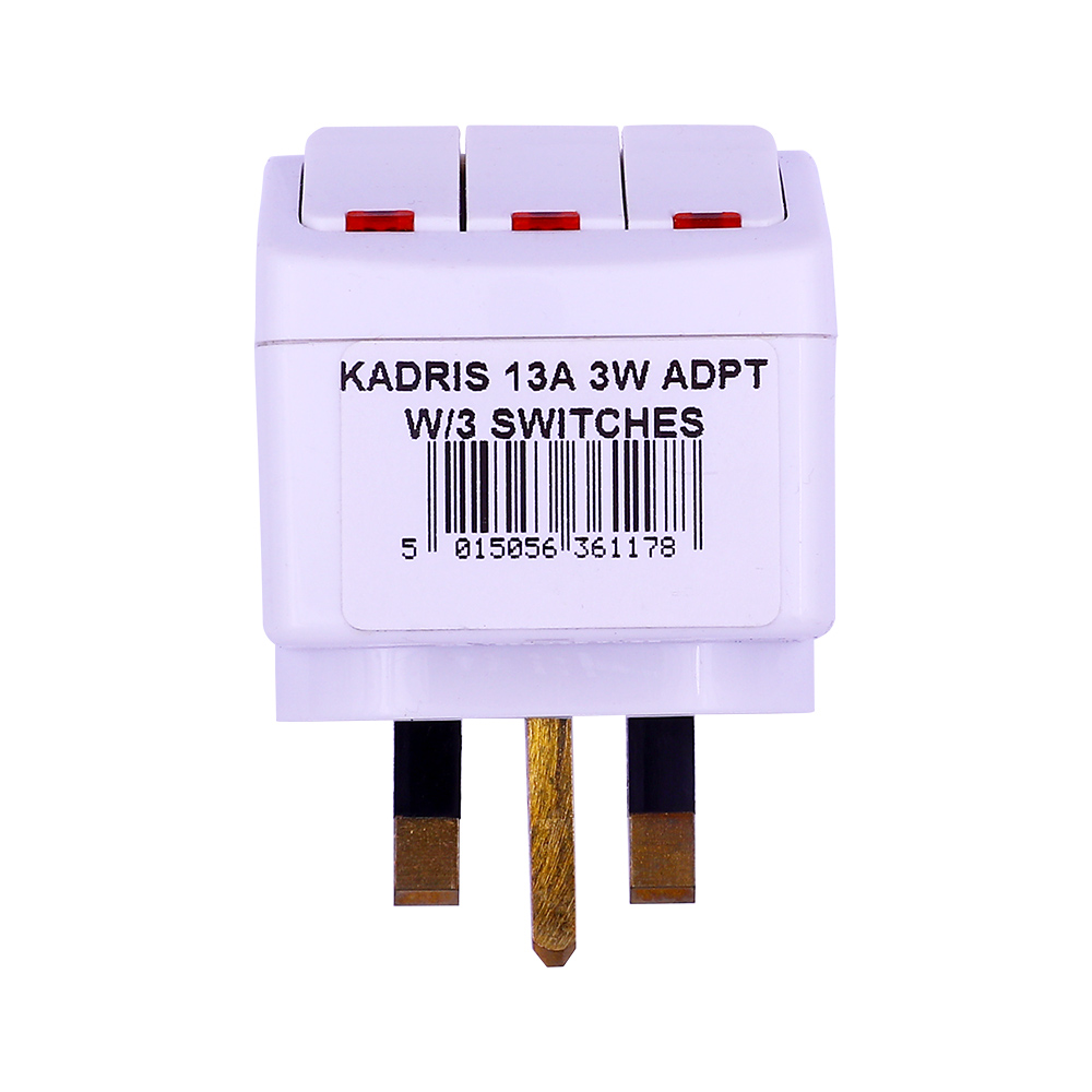 Kadris 13A 3-Way Adaptor With 3 Neon Switches back image