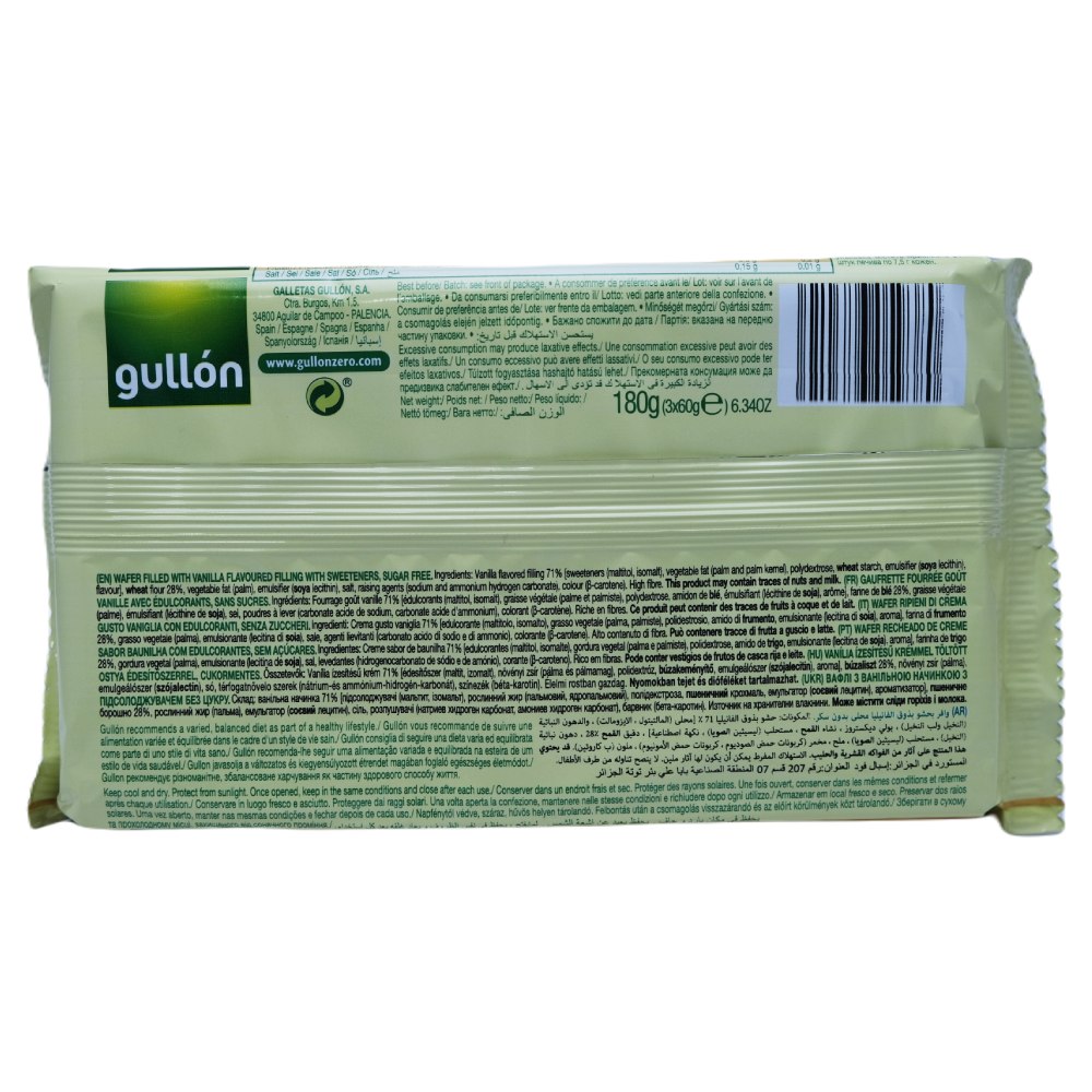 Gullon Zero Sugar Wafers Vanilla 180g back image