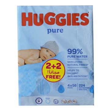 Huggies Pure Baby Wipes 4x56 Packs 