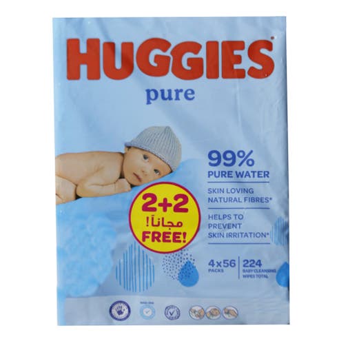 Huggies Pure Baby Wipes 4x56 Packs 