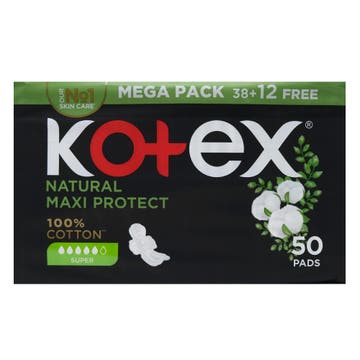 Kotex Maxi Protect Natural Super Pads 50's 