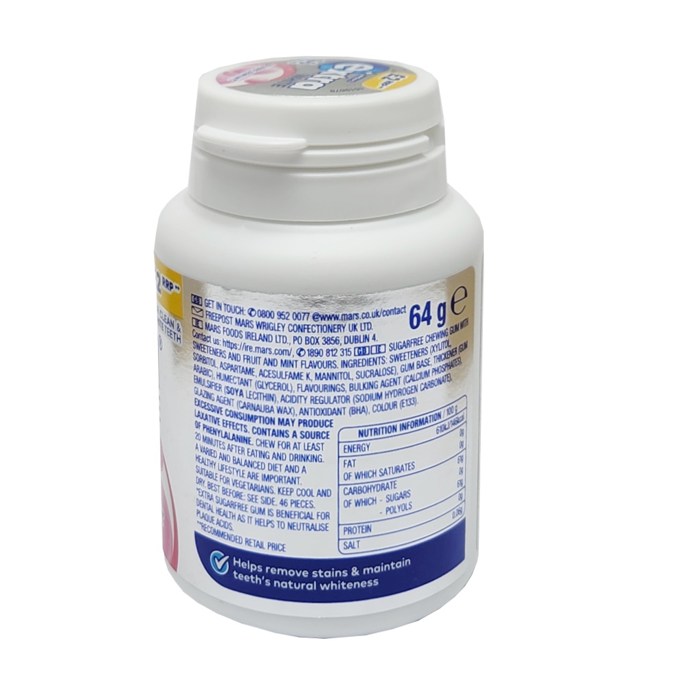 Wrigley's Extra White Bubblemint Sugar Free 64g back image
