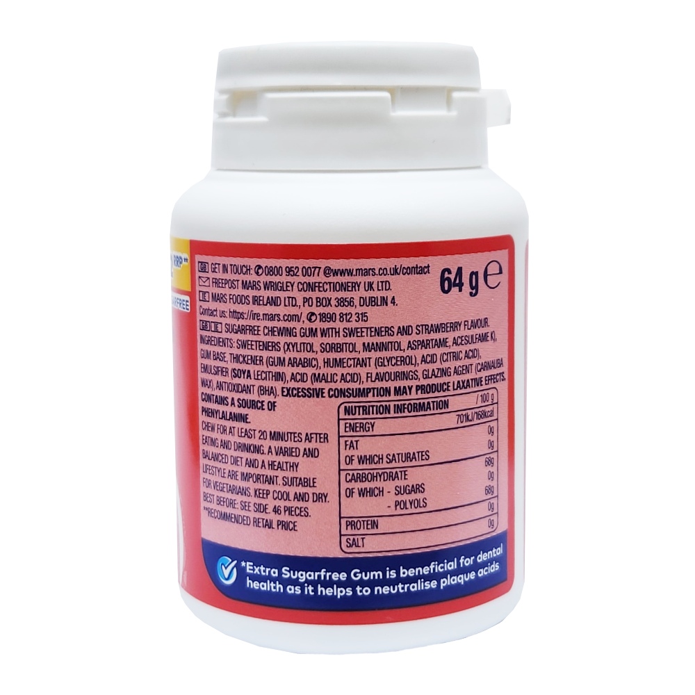 Wrigley's Extra Strawberry Sugar Free 64g back image