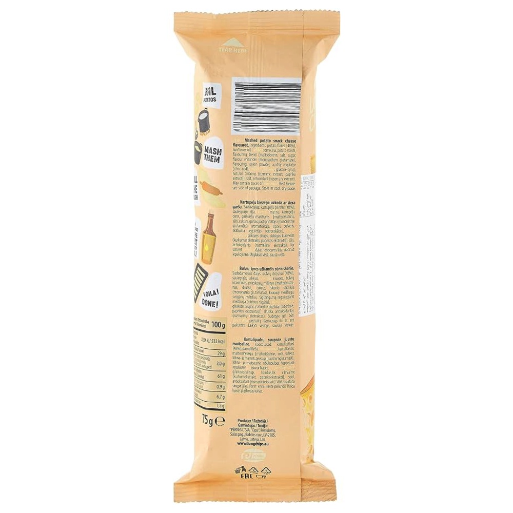 Long Chips Mashed Potato Cheese Snack 75g back image