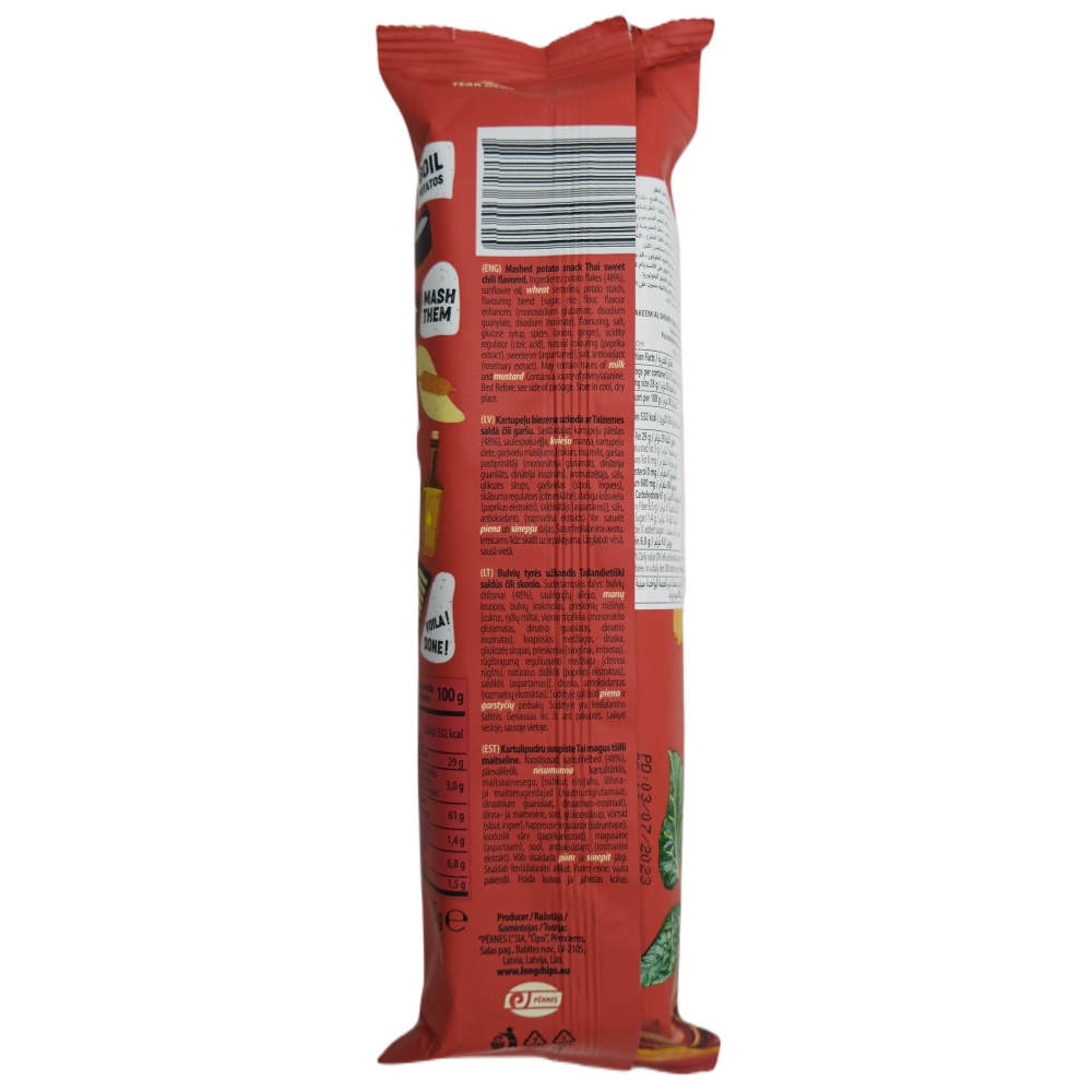 Long Chips Mashed Potato Thai Sweet Chili Snack 75g back image