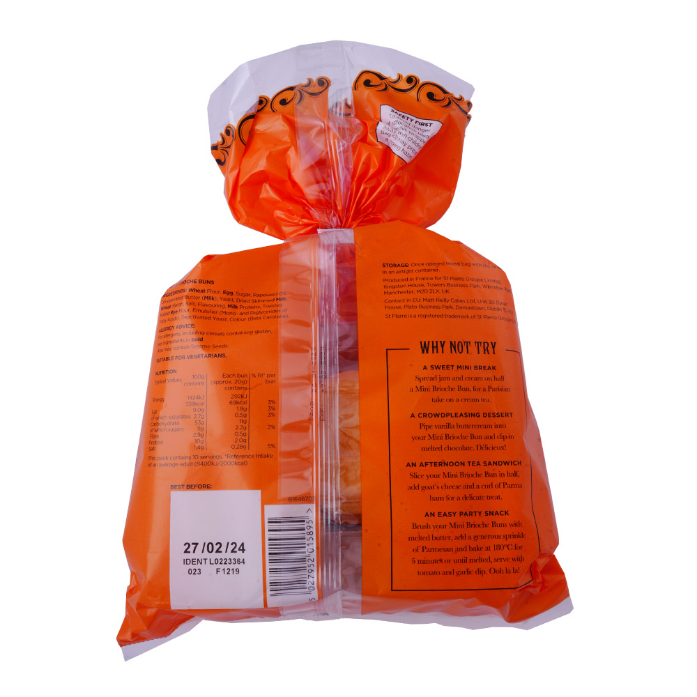 St Pierre Mini Brioche Buns 10 Pack 200g back image