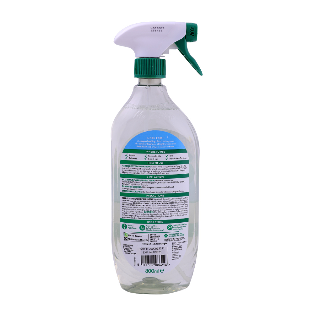Zoflora Linen Fresh Multipurpose Disinfectant Cleaner 800ml back image