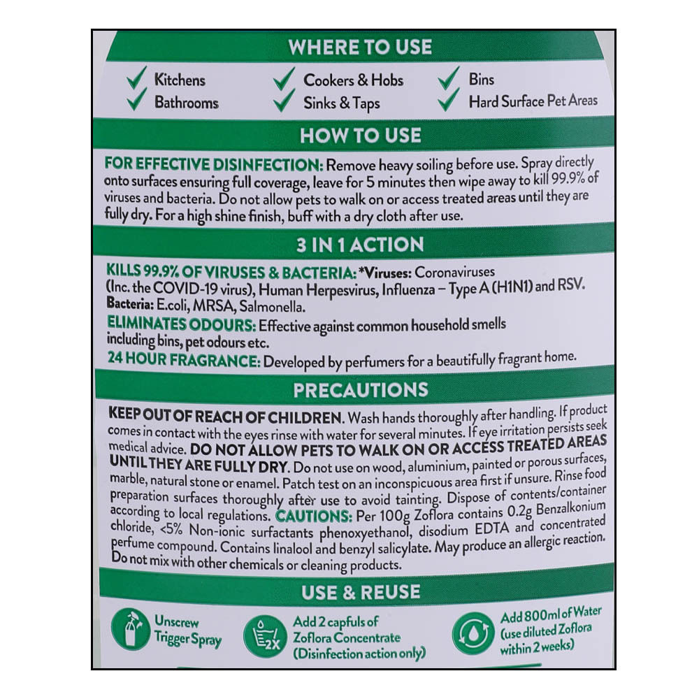 Zoflora Linen Fresh Multipurpose Disinfectant Cleaner 800ml right side image