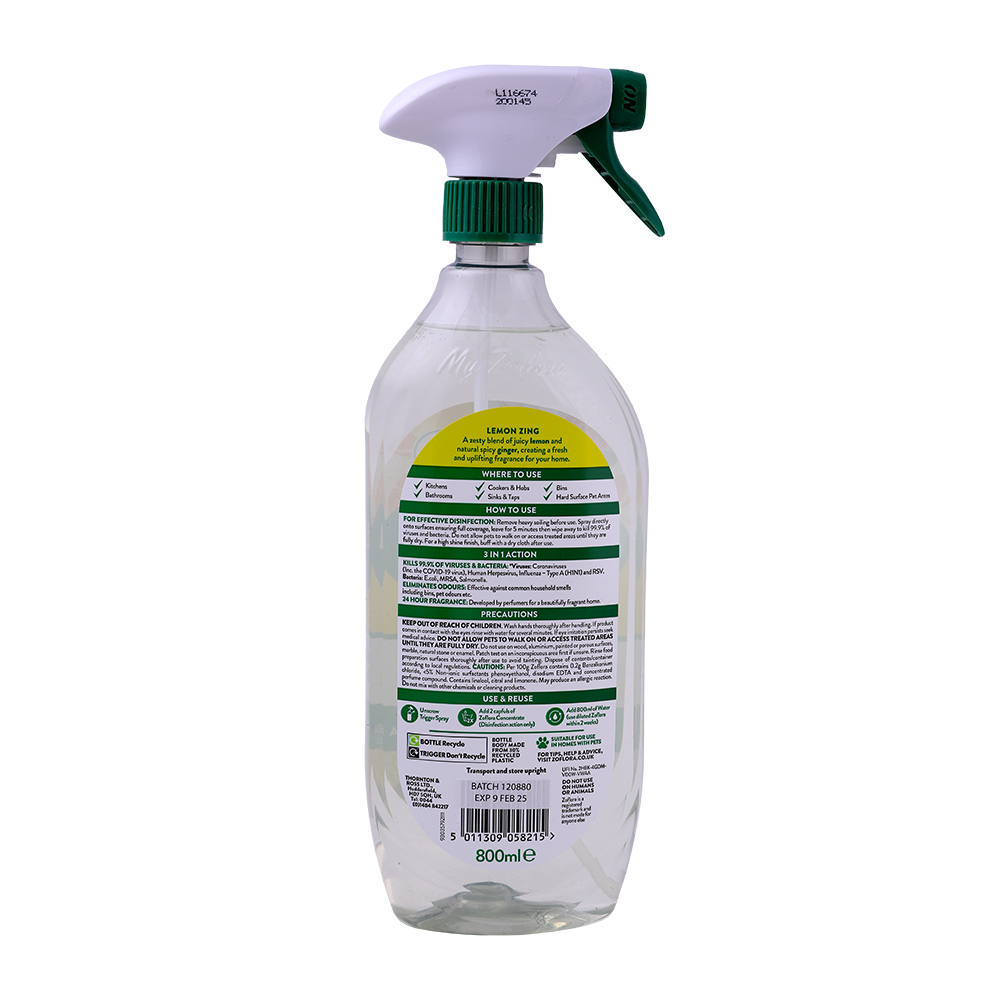Zoflora Lemon Zing Multipurpose Cleaner 800ml back image