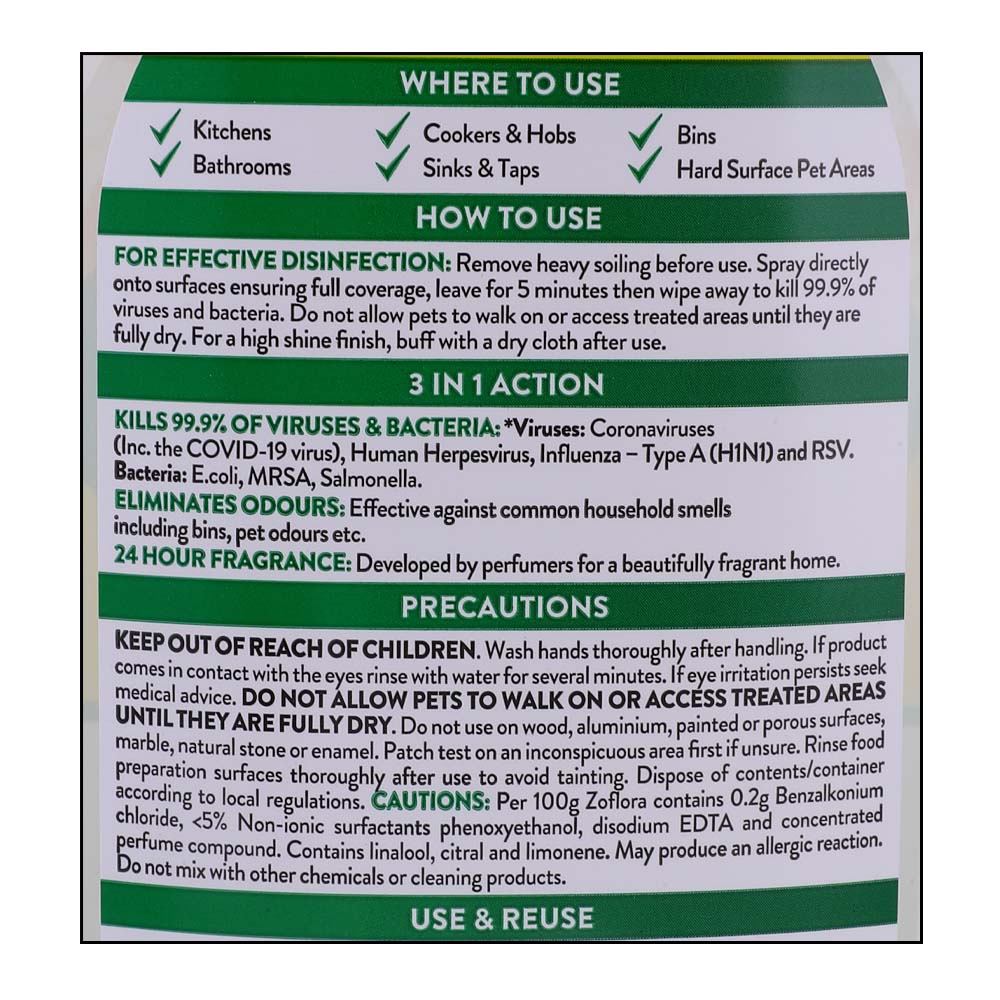 Zoflora Lemon Zing Multipurpose Cleaner 800ml right side image