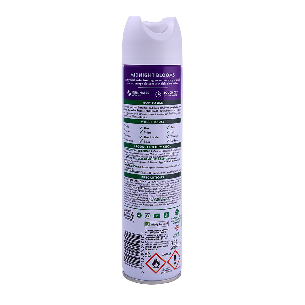 Zoflora Midnight Blooms Aerosol Spray 300ml back image
