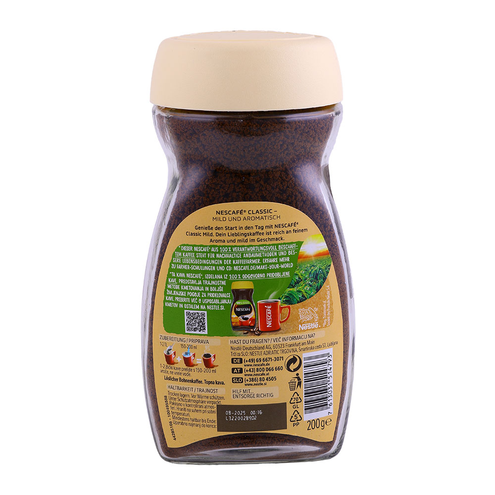 Nescafe Classic Mild Coffee 200g back image