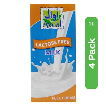 Awal Lactose Free Full Cream Milk 4x1L 