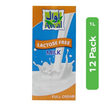 Awal Lactose Free Full Cream Milk 12x1L – Available at Alosra Online Supermarket