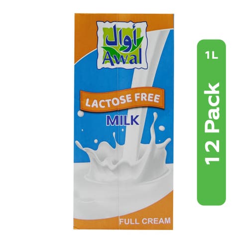 Awal Lactose Free Full Cream Milk 12x1L – Available at Alosra Online Supermarket