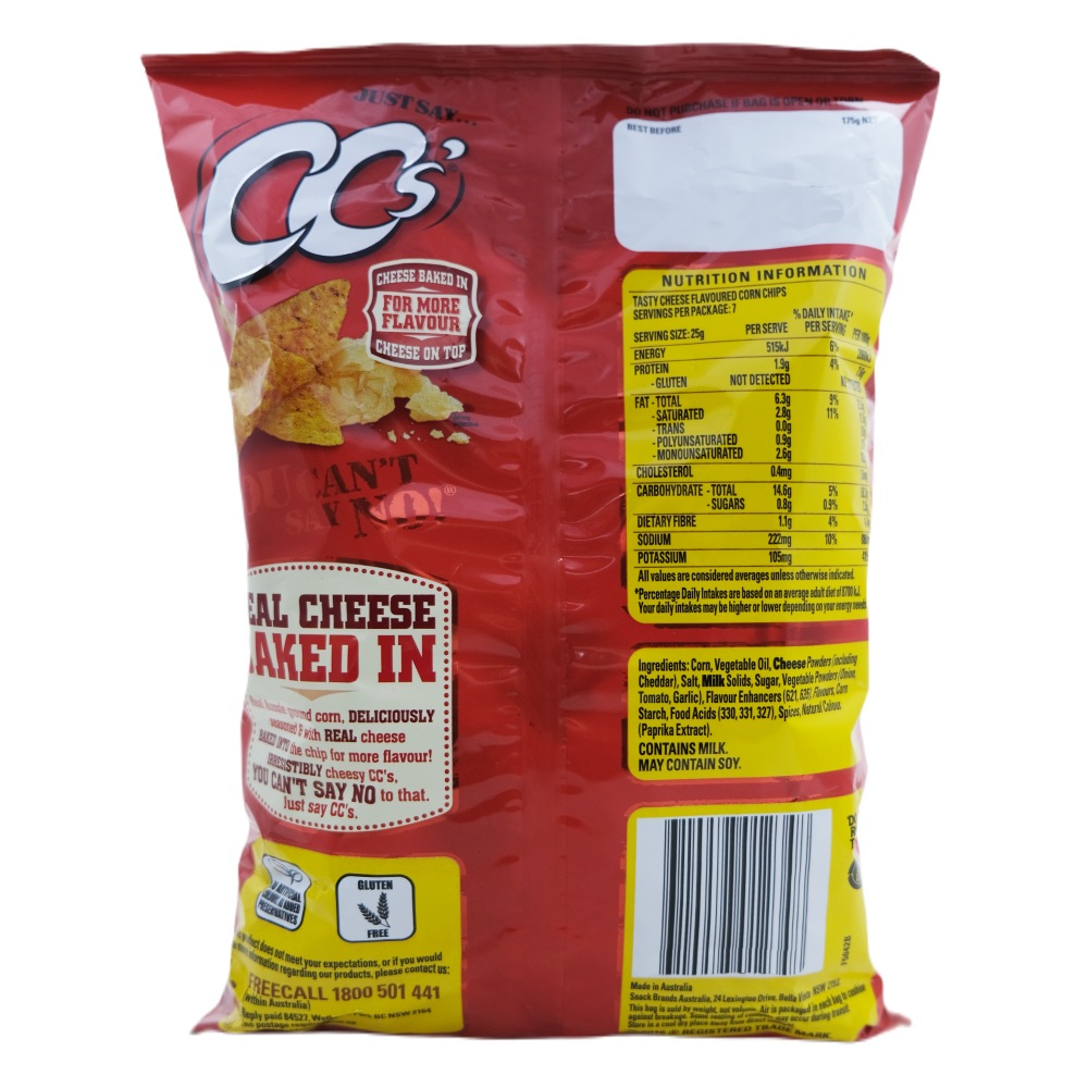 CC's Tasty Cheese Corn Chips 175g back image