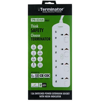 Terminator 4 Way 13A Switched Power Extension Socket