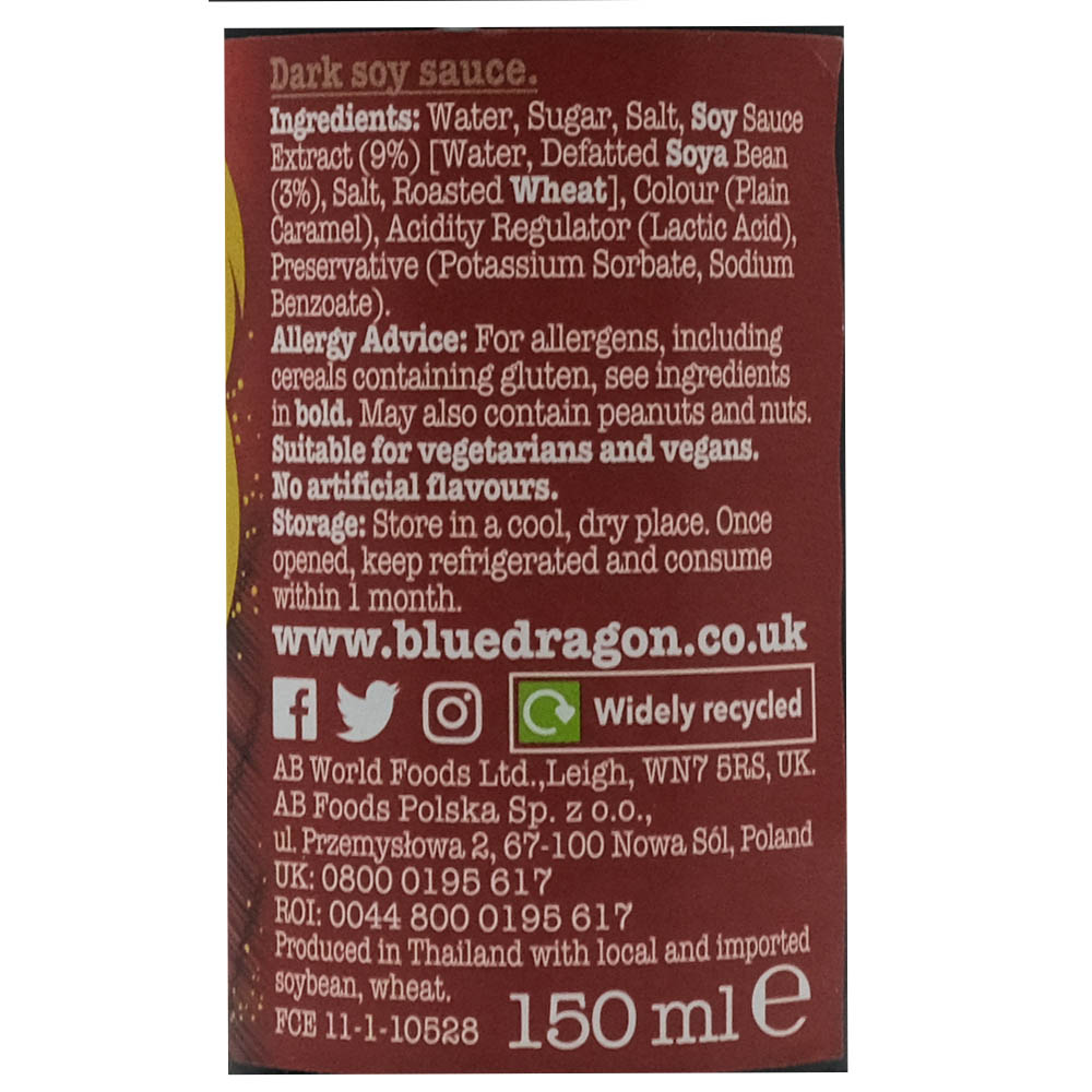 Blue Dragon Dark Soy Sauce 150ml back image