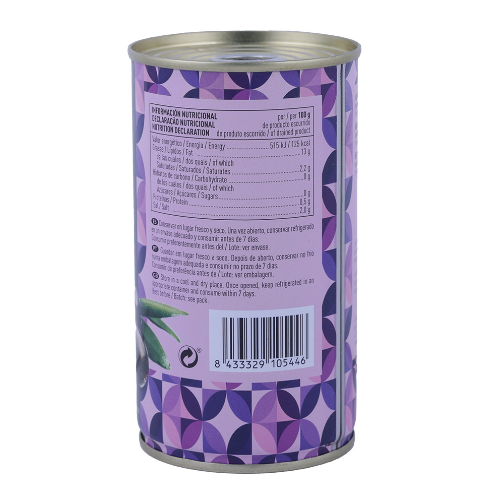 El Corte Ingles Pitted Black Olives 150g back image
