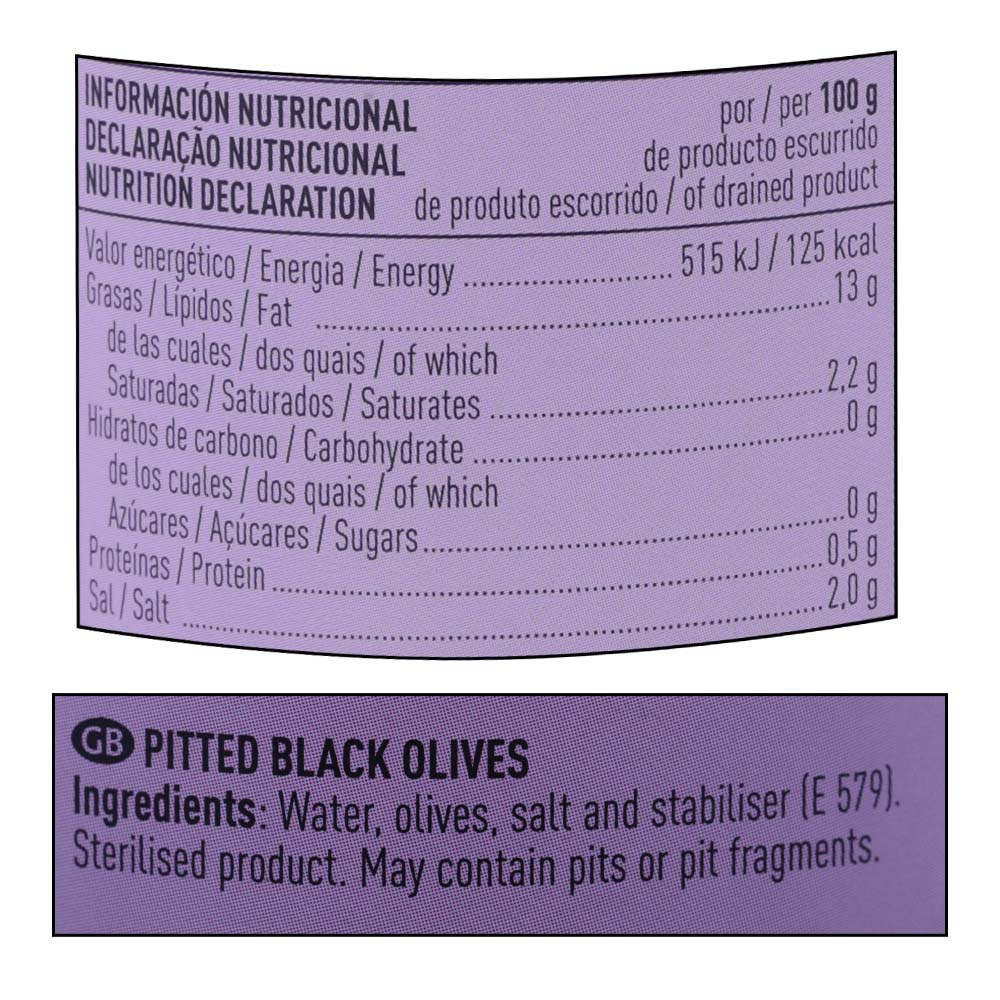 El Corte Ingles Pitted Black Olives 150g right side image
