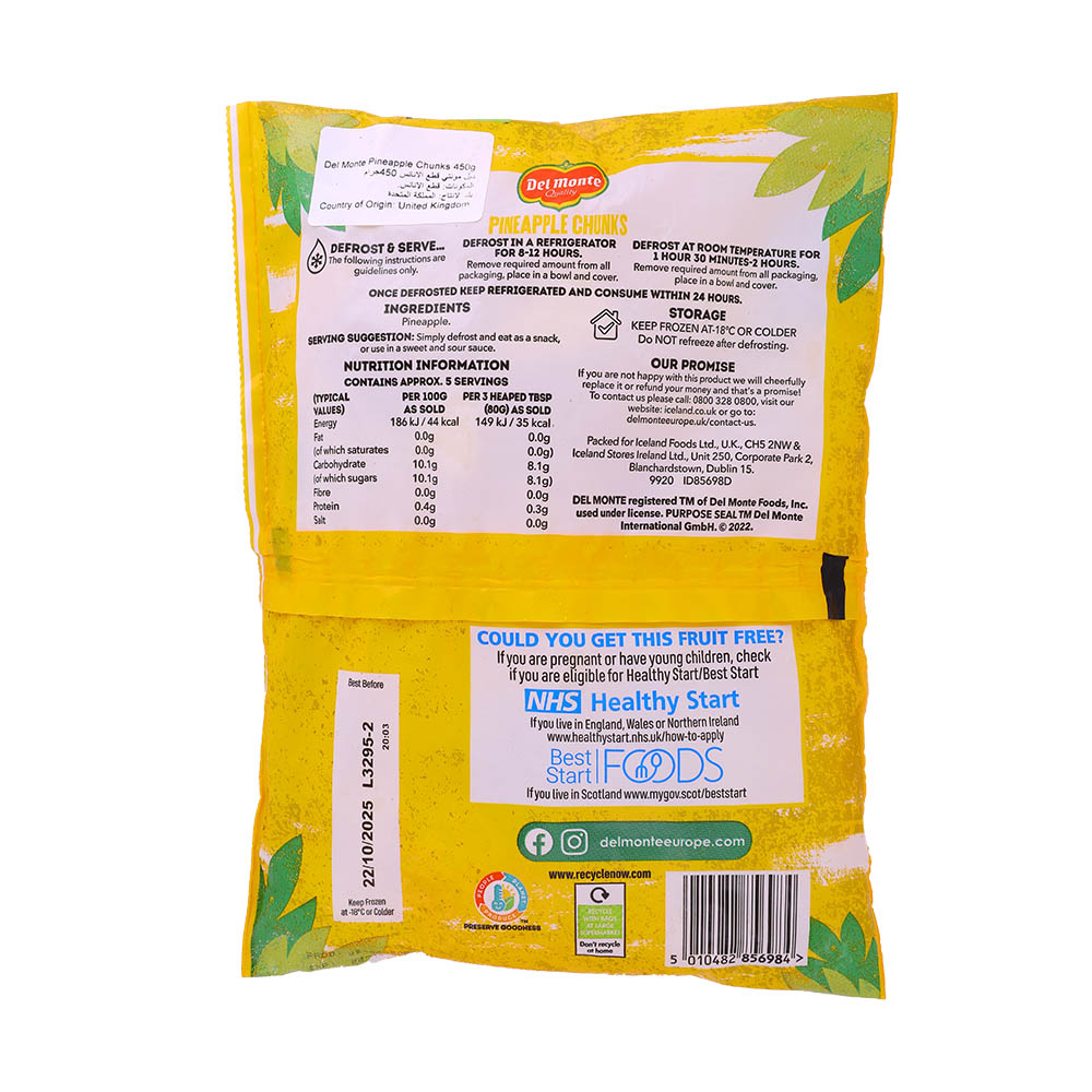 Delmonte Pineapple Chunks 450g back image