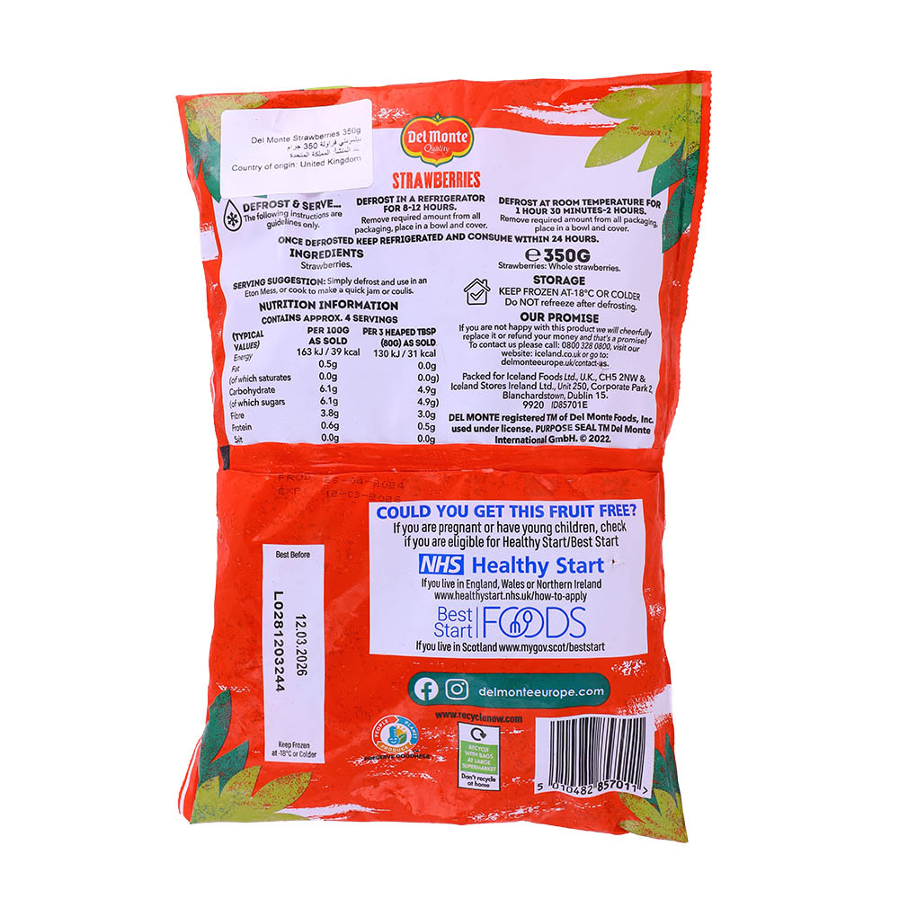 Delmonte Strawberries 350g back image