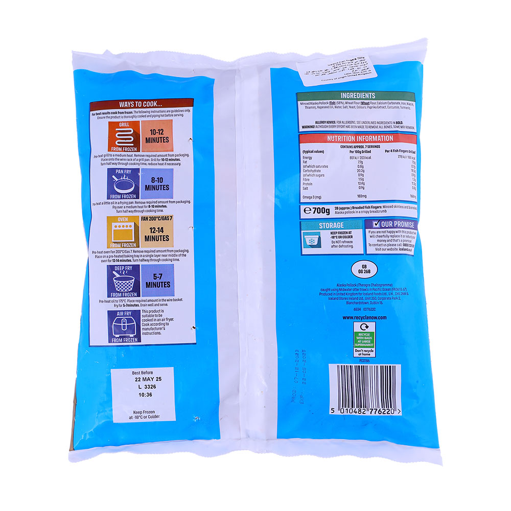 Iceland Breaded Fish Fingers 28's 700g back image