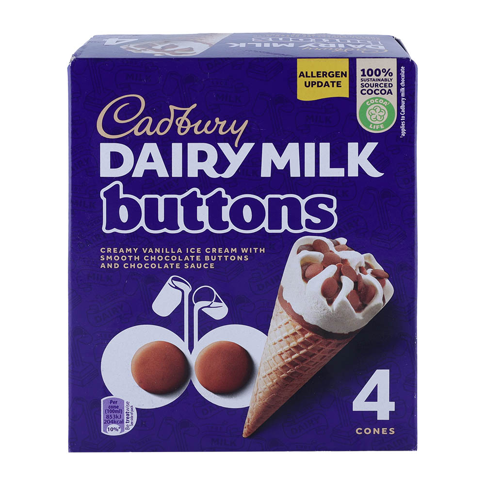 Cadbury Dairy Milk Buttons Ice Cream Cones 4x100ml