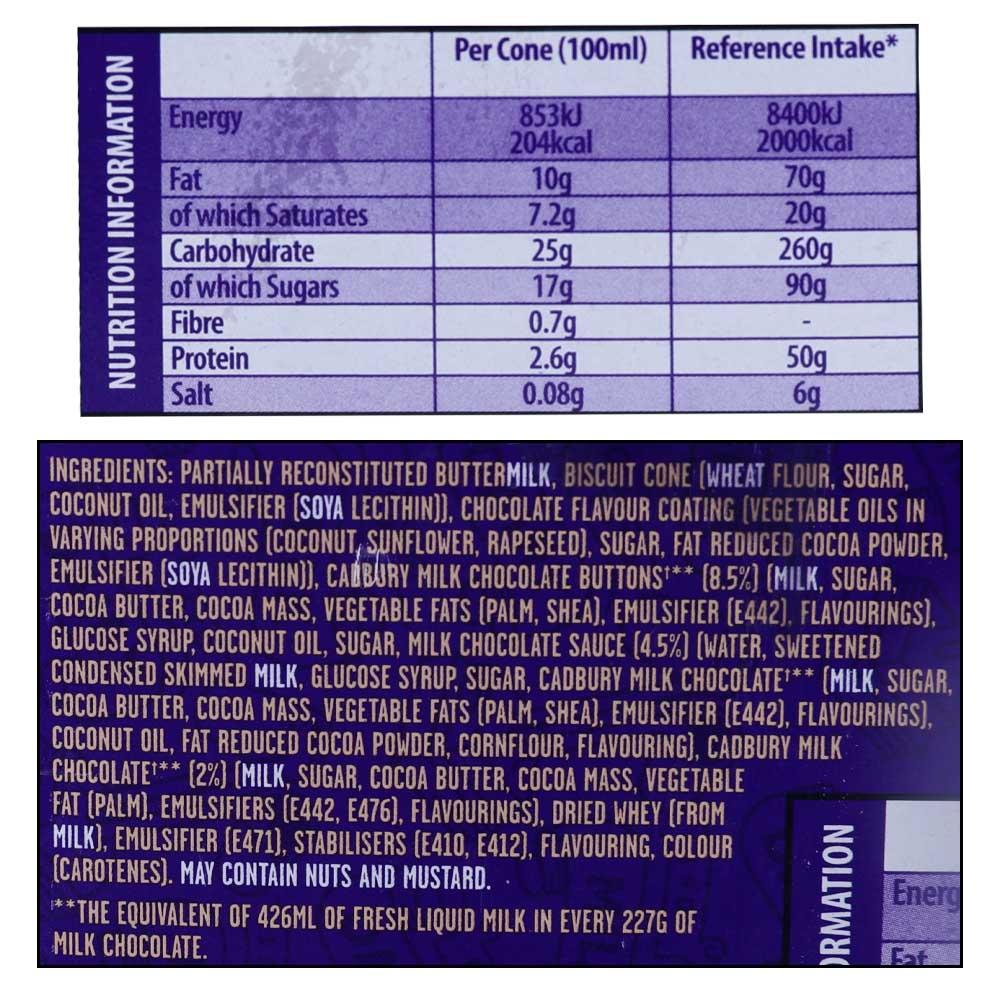 Cadbury Dairy Milk Buttons Ice Cream Cones 4x100ml right side image