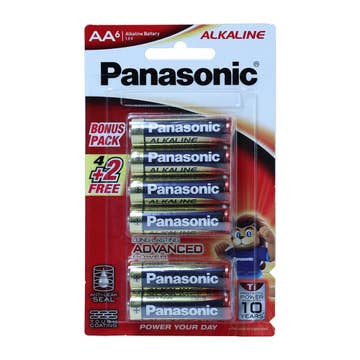 Panasonic Alkaline Battery AA6 1.5v Lr6t/4b+2 