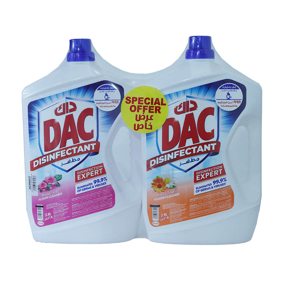 DAC Disinfectant Rose + Floral Floor Cleaner 2x2.9L [Special Offer]