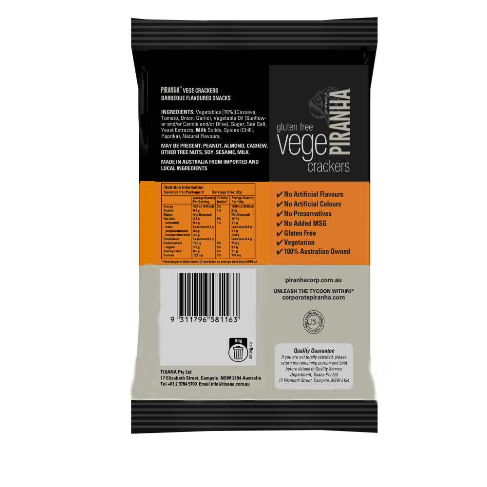 Piranha Barbeque Vege Crackers 45g back image