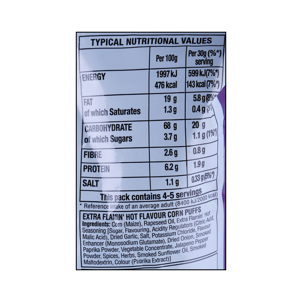 Walkers Wotsits Crunchy Extra Flamin' Hot 130g right side image